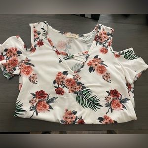 Floral open shoulder top